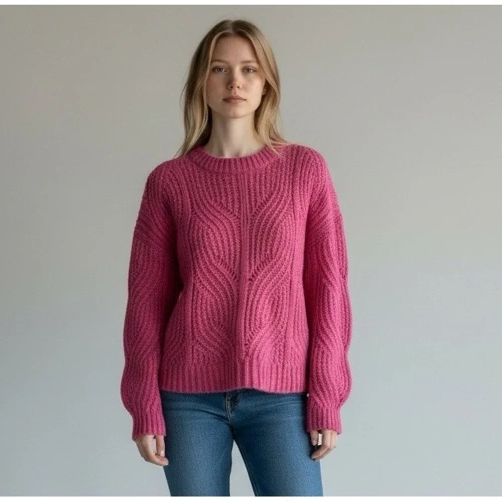 Madewell Women's XS Chunky Crew Alpaca Blend Pullover Sweater Pink EUC - Picture 1 of 12